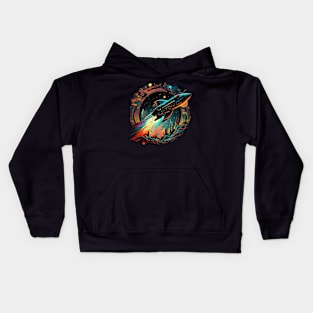 spaceship in fluorescent color Kids Hoodie